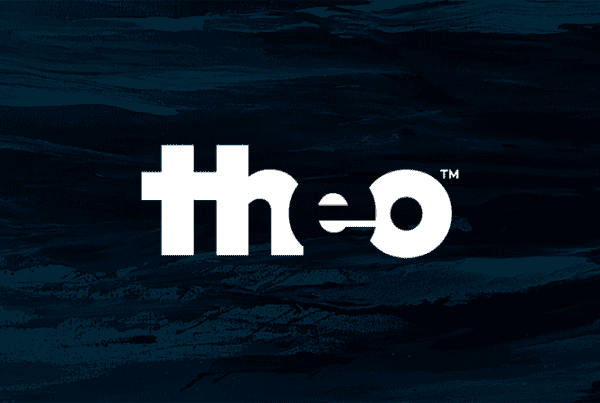 Theo logo on dark blue background